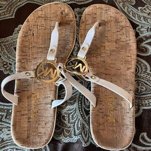 Michael Kors White and Gold Logo Sandals